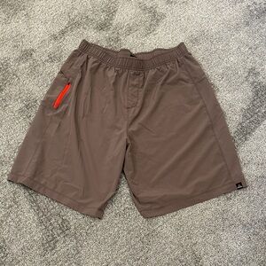 Prana Men's Athletic Shorts in Brown with Red Zipper